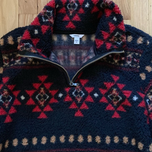 NWOT Sonoma Nordic Sherpa multi color Half Zip Popover size XL - Picture 4 of 12